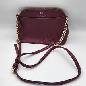Nanette Lepore Crossbody Bag Burgundy Pebbled‎ Faux Leather Chain Strap
